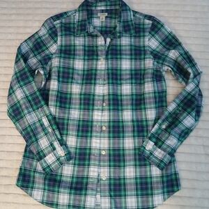 L.L. Bean Women's Blue and Green Plaid Button Down Shirt NWOT